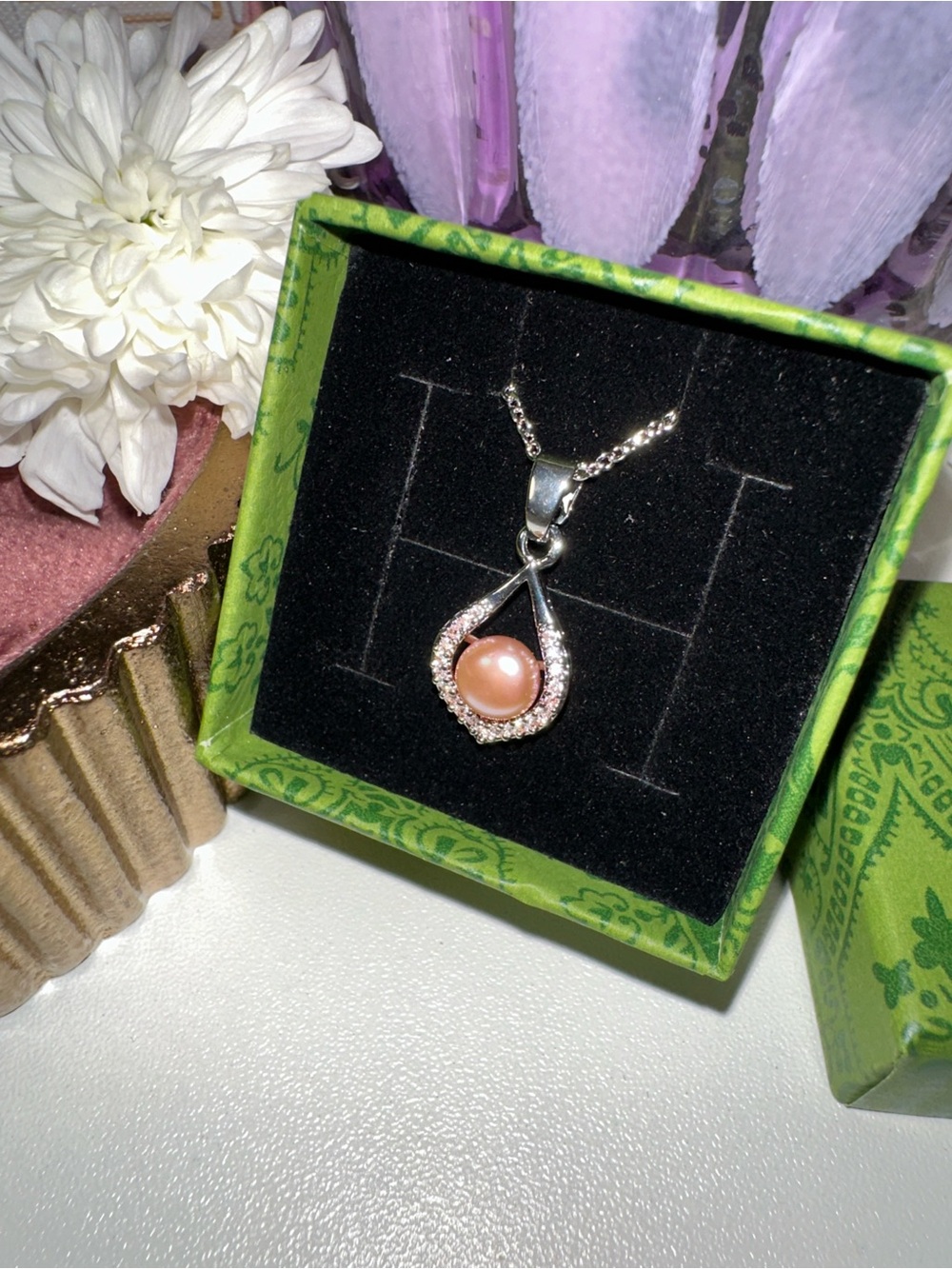 Sterling Silver Pink Pearl Teardrop Pendant Necklace